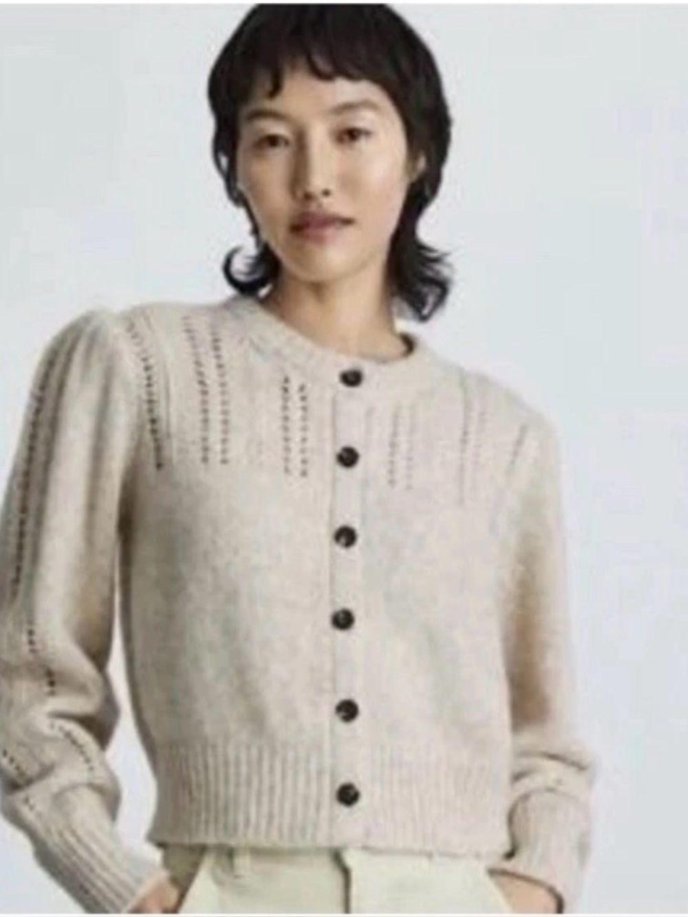 Everlane The Cloud Cardigan Crop In Beige Marino Wool Prima Cotton Alpaca Size S